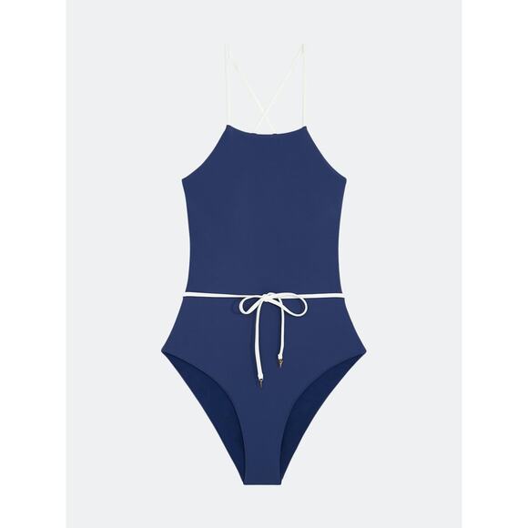 NWT Onia Margherita One-Piece Swimsuit Size Small Blue White High Neck Strappy - Picture 1 of 16